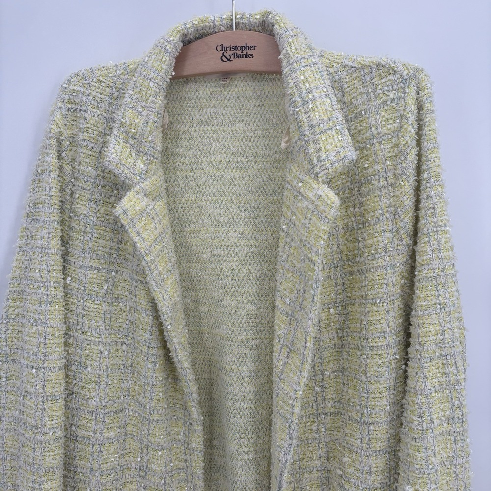 Melloday Plaid Knit Coat‎ Sweater Blazer Womans 1X Bright Yellow - Picture 2 of 8